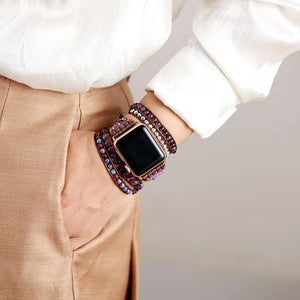 Bracelet Apple Watch avec pierres d'améthyste et de jaspe