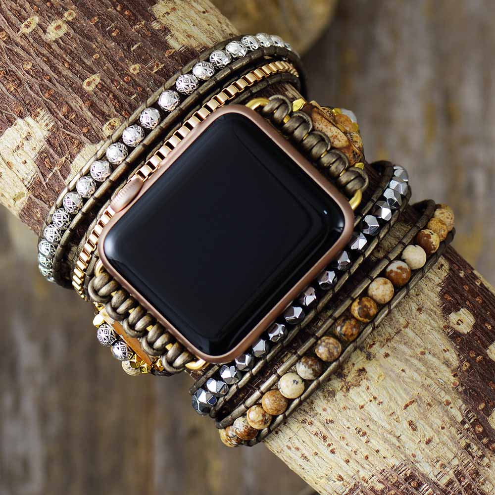 Correa Apple Watch elegante con piedras de jaspe (5 vueltas)