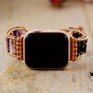 Bracelet Apple Watch avec pierres en aventurine ou rhodonite