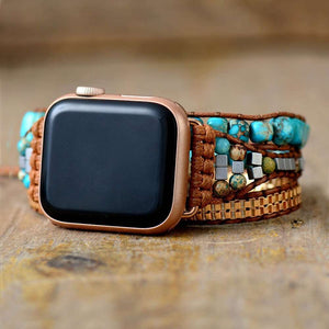 Correa Apple Watch bohemia con piedras de jaspe turquesa (3 vueltas)