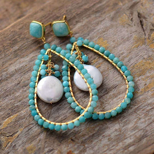 Boucles d'oreilles avec perles d'eau douce et pierres naturelles