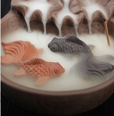 Brûleur d'encens Cascade avec Poissons