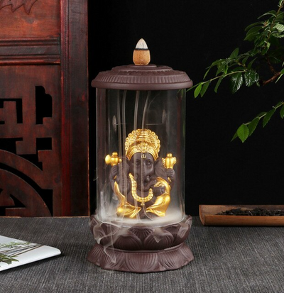 Brûleur d'encens Éléphant Ganesh Doré