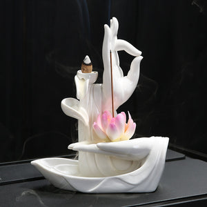 Brûleur d'encens Main de Bouddha avec Lotus