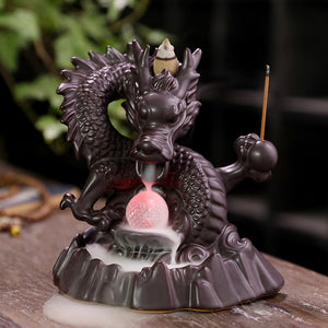 Brûleur d'encens Dragon avec Boule de Cristal LED