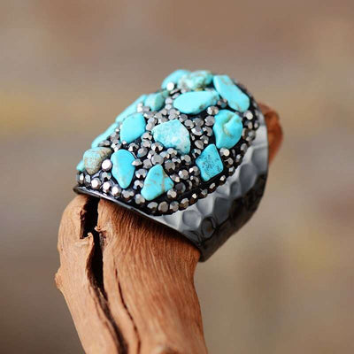 Bague bohème "Protection de l'Âme" avec Hématite et Turquoise