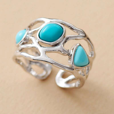 Bague Renaissance avec 3 pierres en Turquoise ou Jade