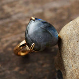 Bague coeur avec pierre en Apatite, Labradorite ou Jade