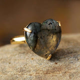 Bague coeur avec pierre en Apatite, Labradorite ou Jade