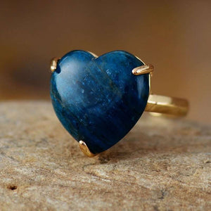 Bague coeur avec pierre en Apatite, Labradorite ou Jade
