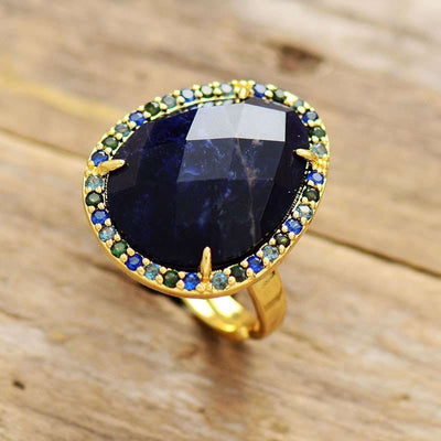 Bague "Apaisement et Confiance en soi"  en pierre Sodalite