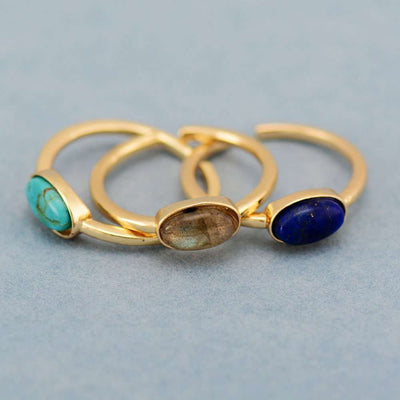Bague triple puissance avec pierre Lapis-lazuli, Labradorite ou Turquoise