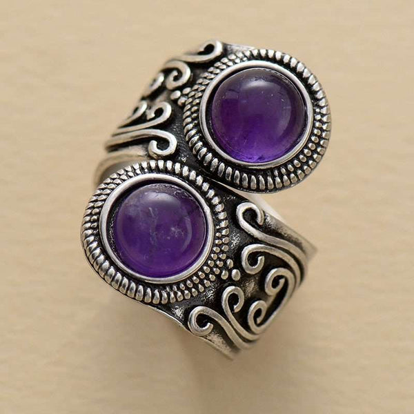 Anillo vintage ajustable del poder de la naturaleza con piedras naturales