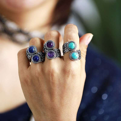 Bague réglable en Turquoise, Lapis Lazuli, Labradorite ou Améthyste