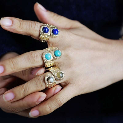 Bague réglable en Turquoise, Lapis Lazuli, Labradorite ou Améthyste