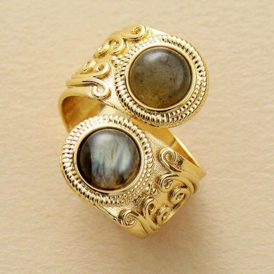 Anillo vintage ajustable del poder de la naturaleza con piedras naturales