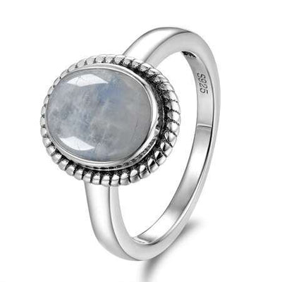 Anillo vintage de piedra lunar y plata de ley 925 de la vibración de la Madre Gaia
