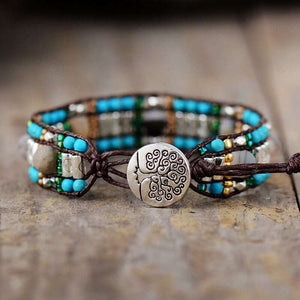 Bracelet ethnique avec arbre de vie et pierres de Jaspe et de Turquoise