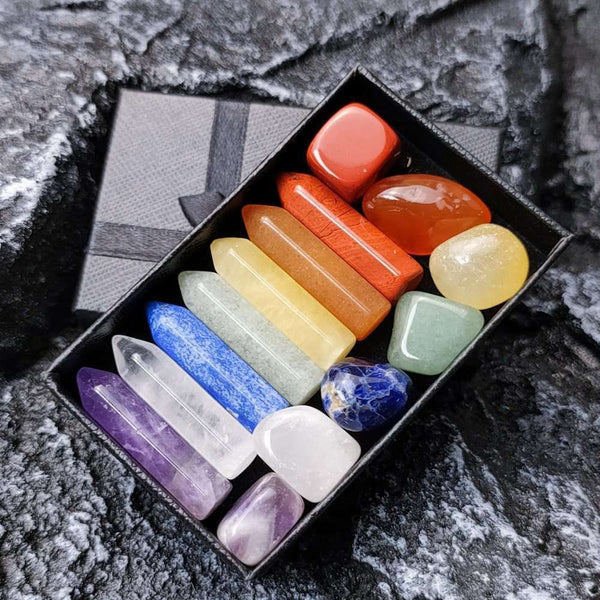 Cajita – regalo con 14 piedras naturales para yoga, reiki y meditaciones