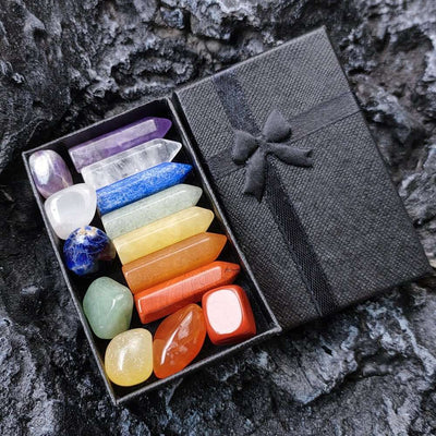 Coffret avec 14 pierres naturelles pour le yoga, le reiki et la méditation