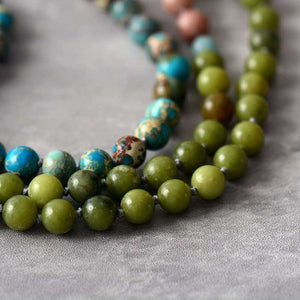 Mala "Zénitude" de 108 perles avec des pierres d'agate et de jaspe