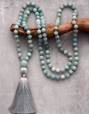 Collier Mala de 108 perles avec des pierres naturelles d'amazonite