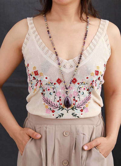 Collier anti-douleur en améthyste, jaspe et onyx