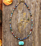 Collier en pierre naturelle et pendentif en Amazonite