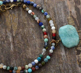 Collier en pierre naturelle et pendentif en Amazonite