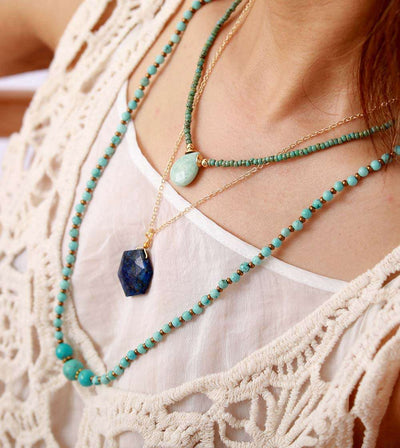 Collier ras de cou en amazonite ou lapis-lazuli