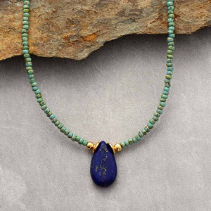 Collier ras de cou en amazonite ou lapis-lazuli
