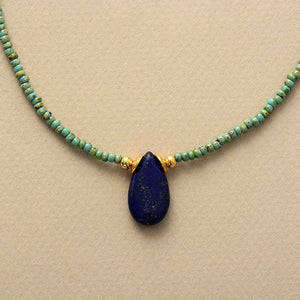 Collier ras de cou en amazonite ou lapis-lazuli