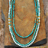 Collar de estilo boho de 3 vueltas con piedras de jaspe y amazonita