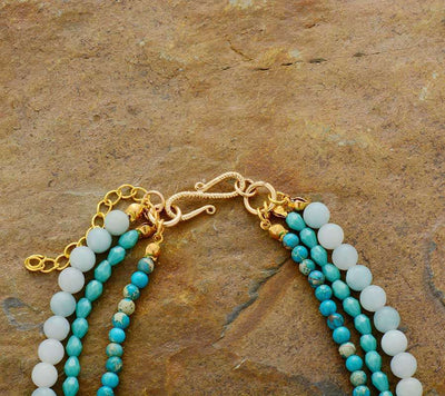 Collier multirang en pierres de jaspe et d'amazonite