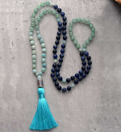 Collier Mala 108 perles avec amazonite, sodalite et aventurine