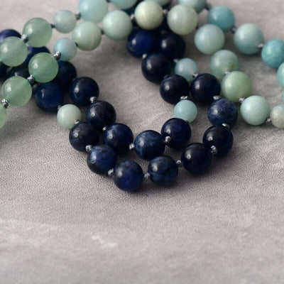 Collier Mala 108 perles avec amazonite, sodalite et aventurine