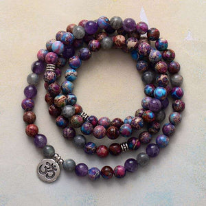 Collier Mala 108 perles avec jaspe et médaillon avec symbole OM