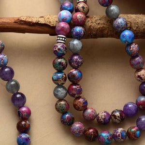 Collier Mala 108 perles avec jaspe et médaillon avec symbole OM