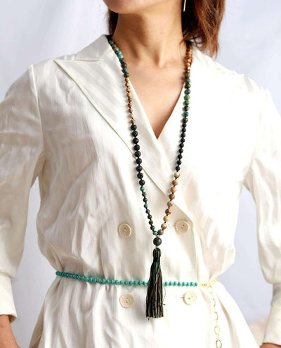 Collier Japa Mala de 108 perles avec des pierres de lave et de jaspe