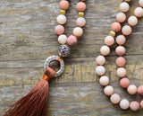 Collier de perles Bouddhiste en aventurine rose