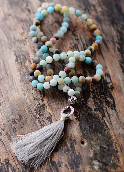 Collier tibétain en amazonite, agate et jaspe