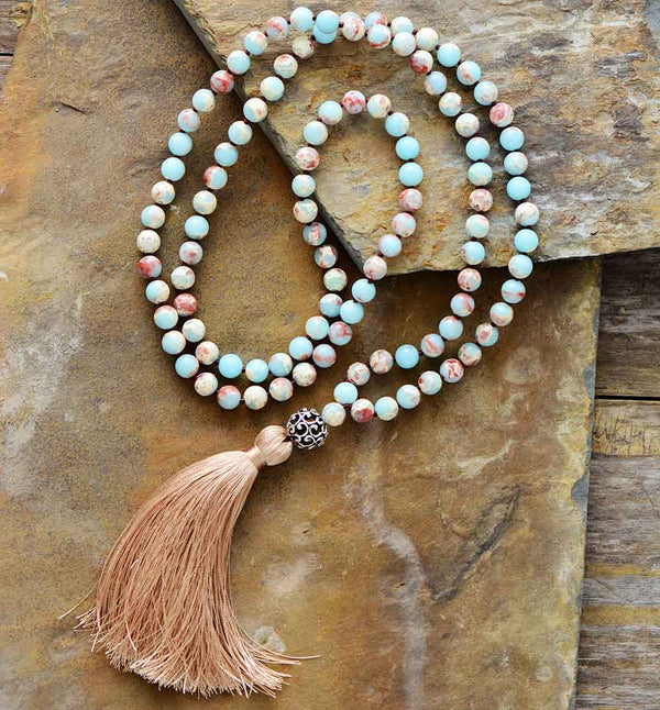 Collar Lariat Japa Mala para Yoga de 108 cuentas con piedras naturales