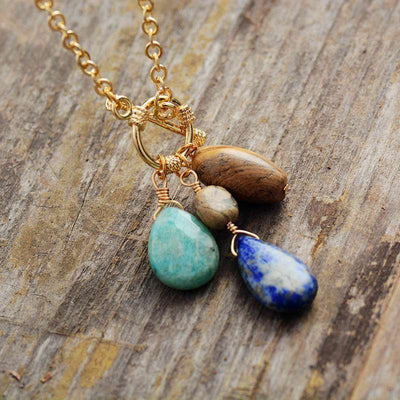 Collier triple puissance en amazonite, jaspe et lapis-lazuli