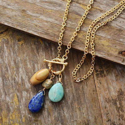 Collier triple puissance en amazonite, jaspe et lapis-lazuli