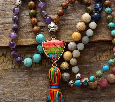 Collier mala "Équilibre des 7 chakras" en Jaspe