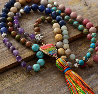 Collier mala "Équilibre des 7 chakras" en Jaspe