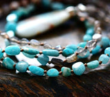 Collier "Renforcement et Joie" en labradorite, onyx et amazonite