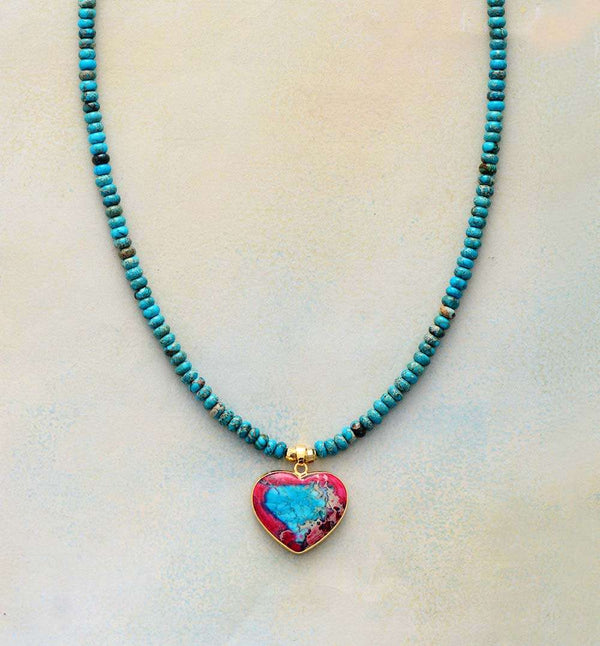 Collar del perdón con uno mismo con corazón de piedra natural de jade o jaspe