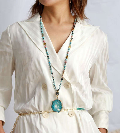 Collier "Réflexion Profonde" en Jaspe Océan et Druzy