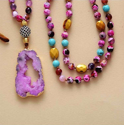 Collier "Réflexion Profonde" en Jaspe Océan et Druzy